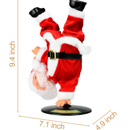 Santa Claus inverted and breakdancing