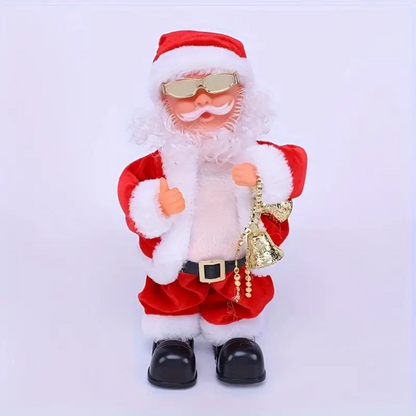 Festive electric Santa Claus figure that moves his belly and feet, sings and dances.